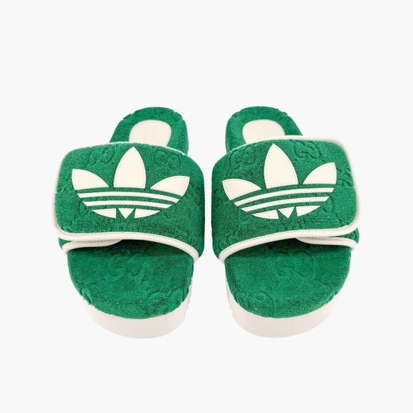 Gucci x Adidas GG Platform Slide Sandals EU 37 US 7 Green Monogram Terry Mule - Picture 3 of 12